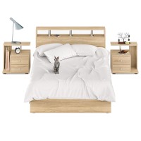 Камелия Кровать с ящиками 1400 + две тумбы, цвет дуб сонома, ШхГхВ 256х217х78,2 см., сп.м. 1400х2000 мм., без матраса, основание есть