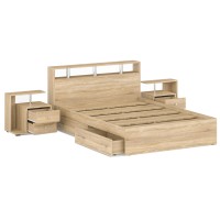Камелия Кровать с ящиками 1400 + две тумбы, цвет дуб сонома, ШхГхВ 256х217х78,2 см., сп.м. 1400х2000 мм., без матраса, основание есть