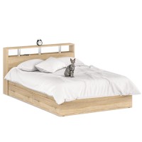 Камелия Кровать с ящиками 1400 + две тумбы, цвет дуб сонома, ШхГхВ 256х217х78,2 см., сп.м. 1400х2000 мм., без матраса, основание есть