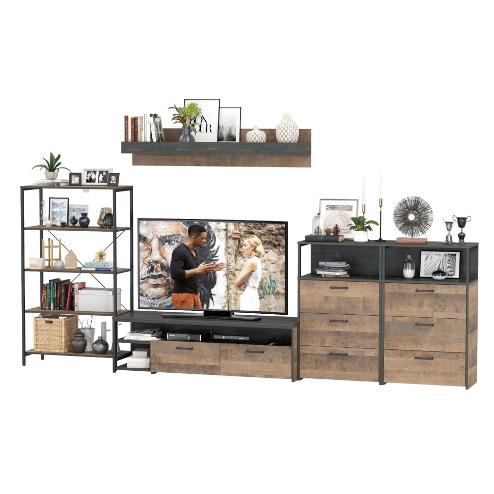 Трувор Гостиная 097, цвет дуб гранж песочный/интра, ШхГхВ 364,6х45,4х195 см., универсальная сборка