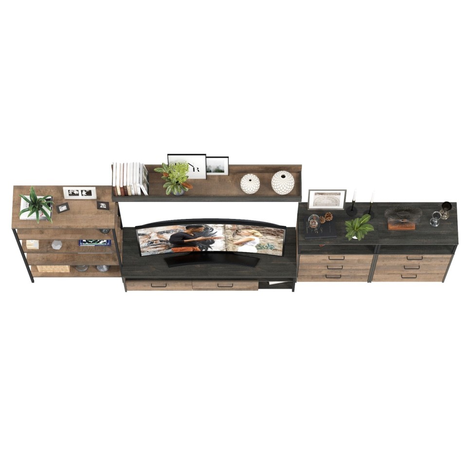 Трувор Гостиная 097, цвет дуб гранж песочный/интра, ШхГхВ 364,6х45,4х195 см., универсальная сборка