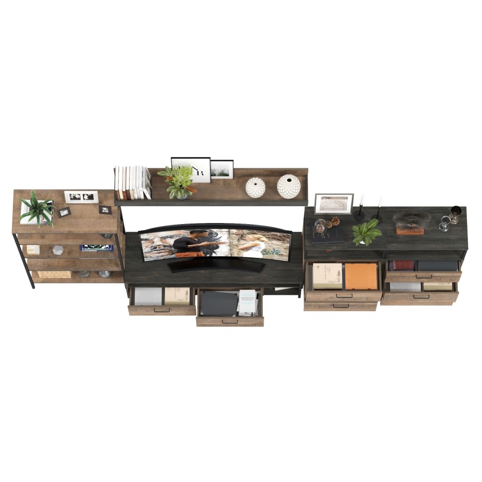 Трувор Гостиная 097, цвет дуб гранж песочный/интра, ШхГхВ 364,6х45,4х195 см., универсальная сборка