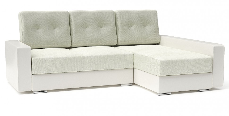 Диван угловой Амстердам стиль 2 еврокнижка белый велюр+белая экокожа