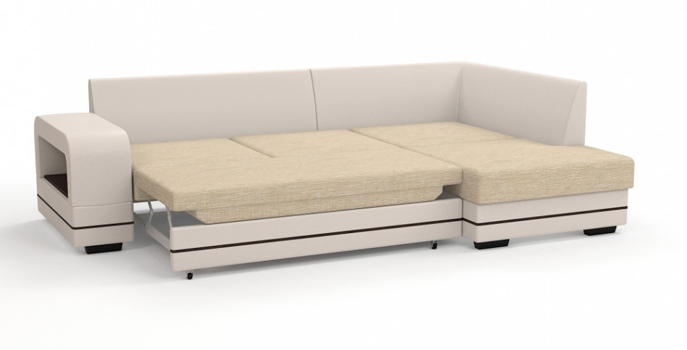 Диван угловой Дубай Люкс экокожа бежевый + рогожка бежевый + зебра