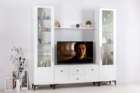 Валенсия Гостиная 16.481 Полка, цвет ЛДСП белый шагрень/МДФ белый шагрень, ШхГхВ 133х22,2х23,8 см.