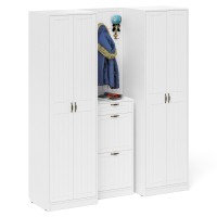 Прихожая П-6 Компоновка № 15, цвет белая шагрень/фасады МДФ белое дерево фрезеровка прованс, ШхГхВ 180х50х210 см., универсальная сборка