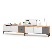 СНЯТО Тумба под ТВ Вайс 13.270.01 + 13.270.01, цвет корпус: дуб золотой/фасады: тёмно-серый/МДФ милк софт, ШхГхВ 248х38х50,6 см., универсальная сборка