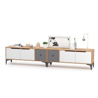 СНЯТО Тумба под ТВ Вайс 13.270.01 + 13.270.01, цвет корпус: дуб золотой/фасады: тёмно-серый/МДФ милк софт, ШхГхВ 248х38х50,6 см., универсальная сборка