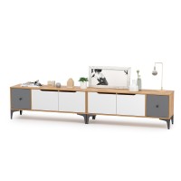 СНЯТО Тумба под ТВ Вайс 13.270.01 + 13.270.01, цвет корпус: дуб золотой/фасады: тёмно-серый/МДФ милк софт, ШхГхВ 248х38х50,6 см., универсальная сборка