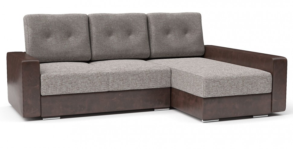 Диван угловой Амстердам стиль 2 еврокнижка бежевая рогожка+коричневая экокожа