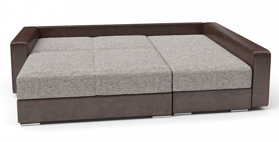 Диван угловой Амстердам стиль 2 еврокнижка бежевая рогожка+коричневая экокожа