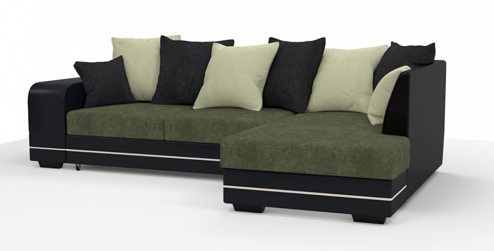 Диван угловой Дубай Люкс экокожа черный + велюр черный/зеленый/белый
