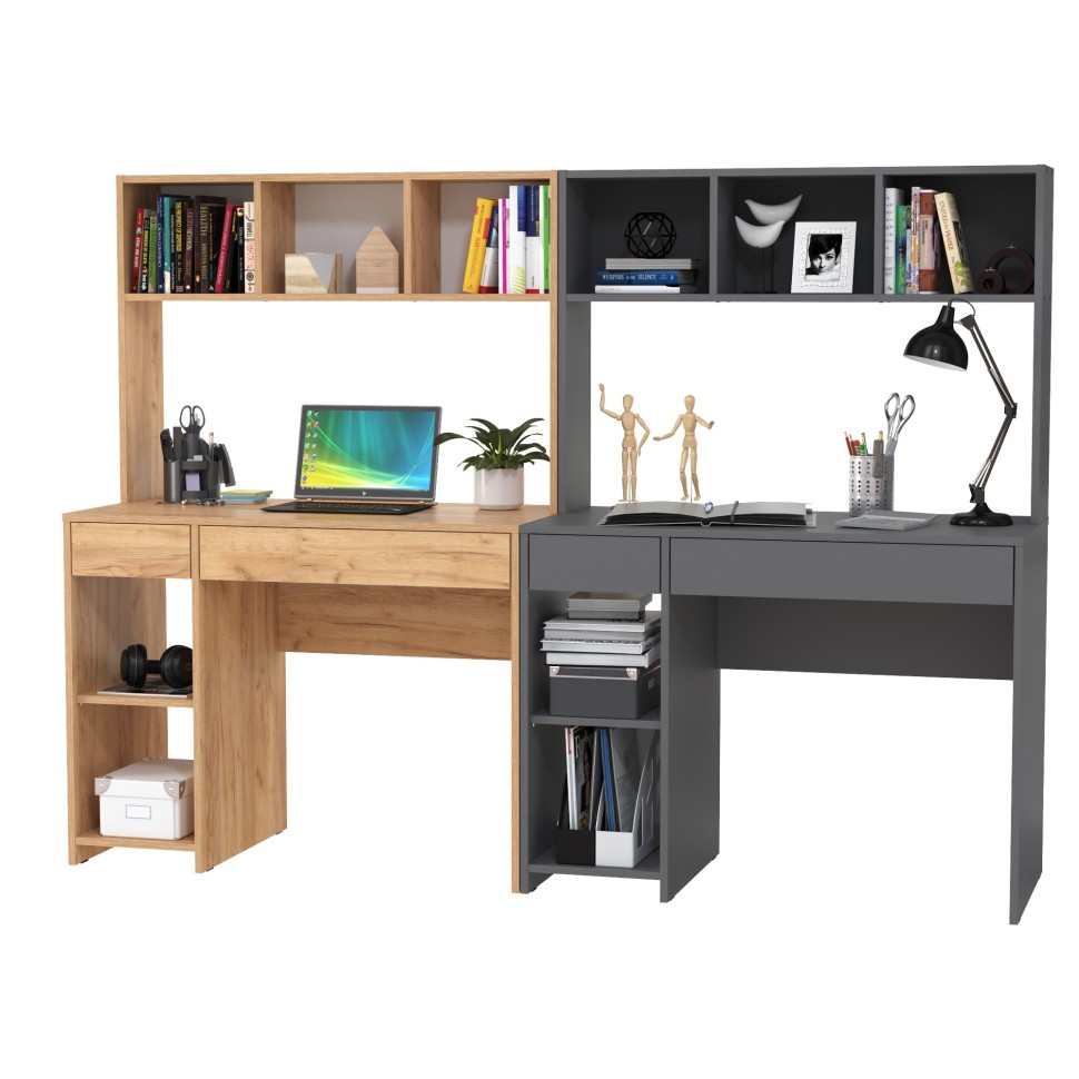 Стол компьютерный Комфорт 12.77F + Стол компьютерный Комфорт 12.77F, цвет дуб крафт золотой/тёмно-серый, ШхГхВ 200х49,8х147 см., универсальная сборка