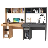 Стол компьютерный Комфорт 12.77F + Стол компьютерный Комфорт 12.77F, цвет дуб крафт золотой/тёмно-серый, ШхГхВ 200х49,8х147 см., универсальная сборка