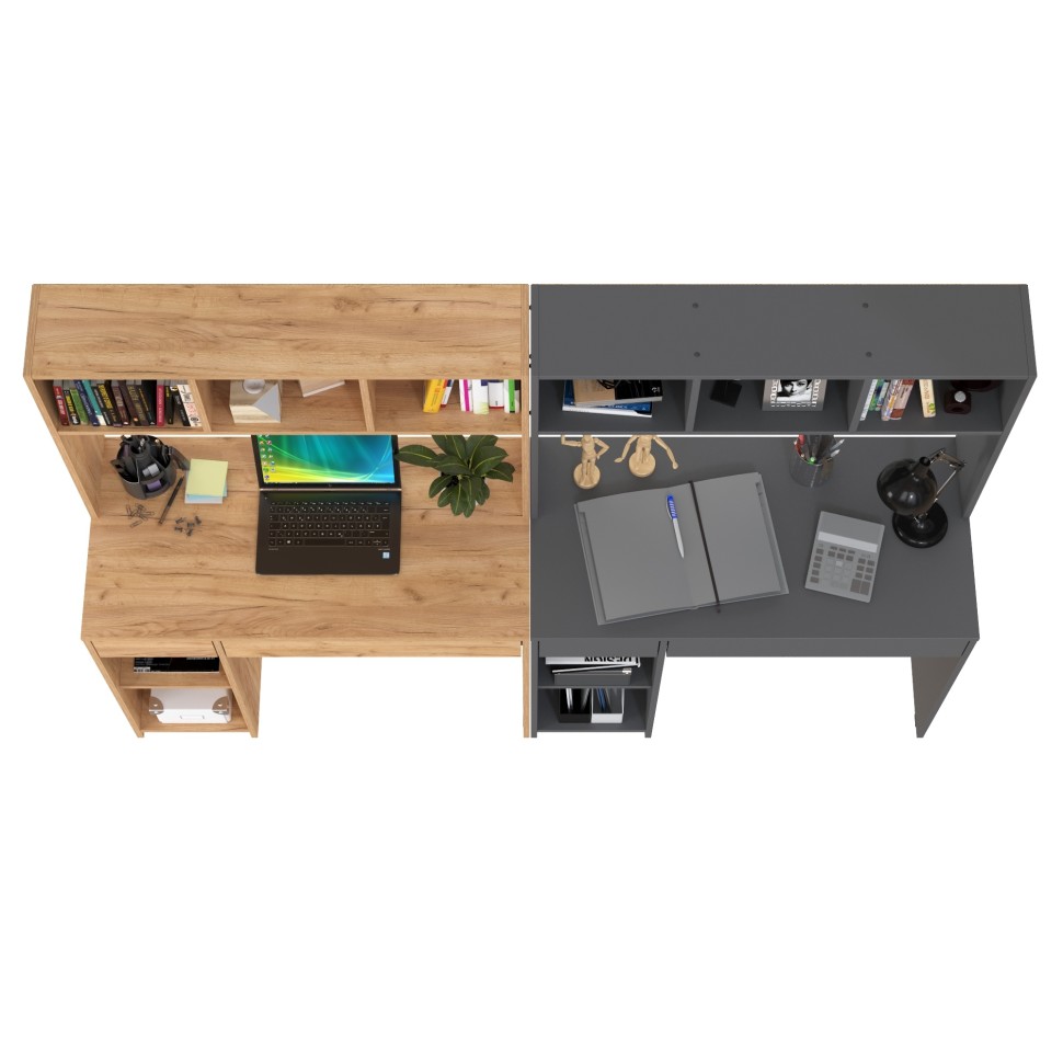 Стол компьютерный Комфорт 12.77F + Стол компьютерный Комфорт 12.77F, цвет дуб крафт золотой/тёмно-серый, ШхГхВ 200х49,8х147 см., универсальная сборка