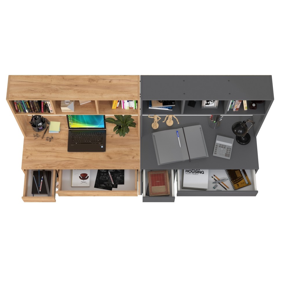 Стол компьютерный Комфорт 12.77F + Стол компьютерный Комфорт 12.77F, цвет дуб крафт золотой/тёмно-серый, ШхГхВ 200х49,8х147 см., универсальная сборка