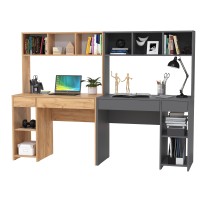 Стол компьютерный Комфорт 12.77F + Стол компьютерный Комфорт 12.77F, цвет дуб крафт золотой/тёмно-серый, ШхГхВ 200х49,8х147 см., универсальная сборка