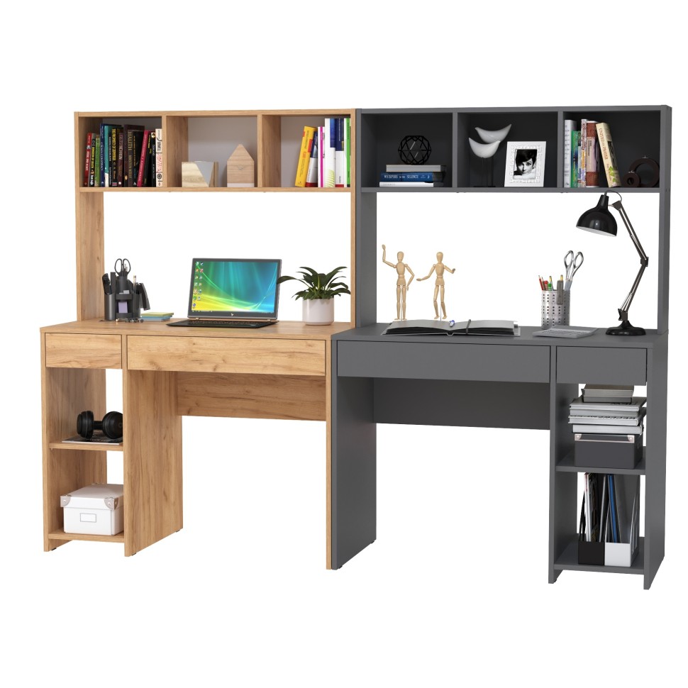 Стол компьютерный Комфорт 12.77F + Стол компьютерный Комфорт 12.77F, цвет дуб крафт золотой/тёмно-серый, ШхГхВ 200х49,8х147 см., универсальная сборка