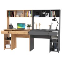 Стол компьютерный Комфорт 12.77F + Стол компьютерный Комфорт 12.77F, цвет дуб крафт золотой/тёмно-серый, ШхГхВ 200х49,8х147 см., универсальная сборка