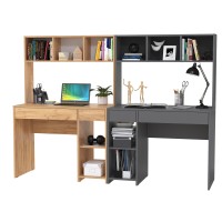 Стол компьютерный Комфорт 12.77F + Стол компьютерный Комфорт 12.77F, цвет дуб крафт золотой/тёмно-серый, ШхГхВ 200х49,8х147 см., универсальная сборка