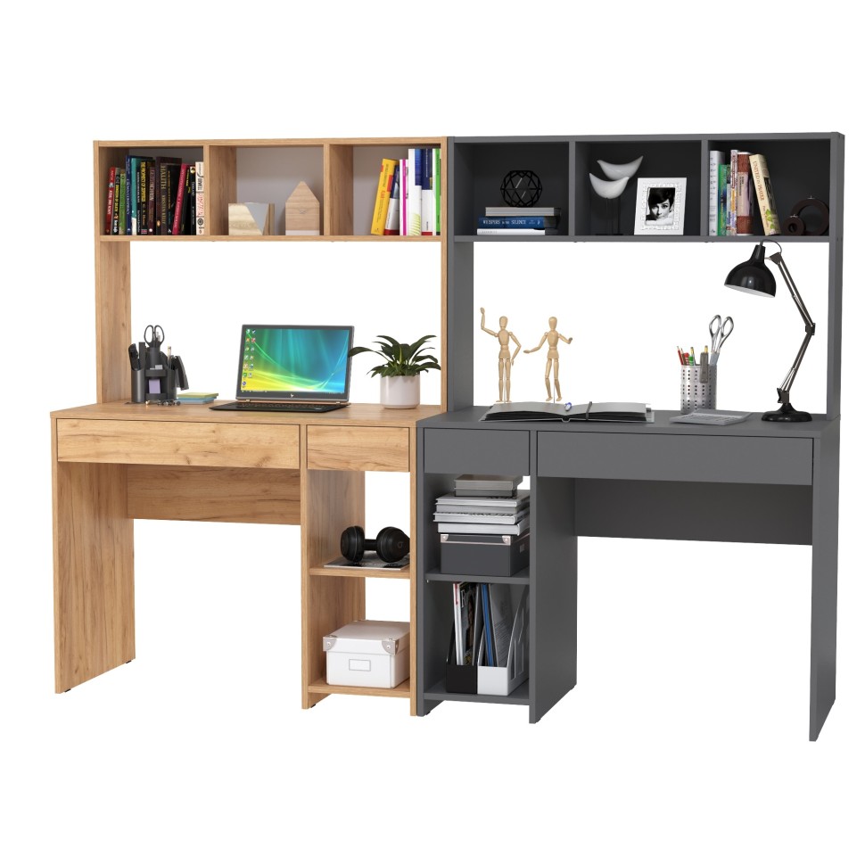 Стол компьютерный Комфорт 12.77F + Стол компьютерный Комфорт 12.77F, цвет дуб крафт золотой/тёмно-серый, ШхГхВ 200х49,8х147 см., универсальная сборка