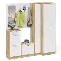 Прихожая П-6 Компоновка № 31, цвет дуб сонома/фасады МДФ белое дерево фрезеровка ромб, ШхГхВ 200х50х210 см., универсальная сборка