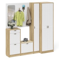 Прихожая П-6 Компоновка № 31, цвет дуб сонома/фасады МДФ белое дерево фрезеровка ромб, ШхГхВ 200х50х210 см., универсальная сборка