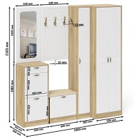 Прихожая П-6 Компоновка № 31, цвет дуб сонома/фасады МДФ белое дерево фрезеровка ромб, ШхГхВ 200х50х210 см., универсальная сборка