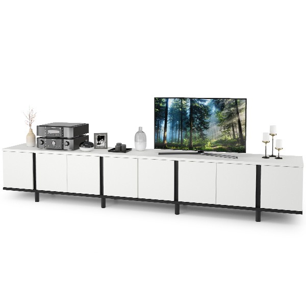 Тумба под ТВ Квадро 13.276 + 13.276, цвет белый шагрень(ЛДСП 16 мм. и 22 мм.)/чёрный(ЛДСП 22 мм.), ШхГхВ 272х40х50 см.