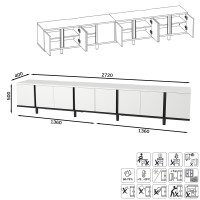 Тумба под ТВ Квадро 13.276 + 13.276, цвет белый шагрень(ЛДСП 16 мм. и 22 мм.)/чёрный(ЛДСП 22 мм.), ШхГхВ 272х40х50 см.