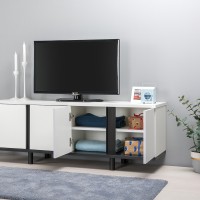 Тумба под ТВ Квадро 13.276 + 13.276, цвет белый шагрень(ЛДСП 16 мм. и 22 мм.)/чёрный(ЛДСП 22 мм.), ШхГхВ 272х40х50 см.