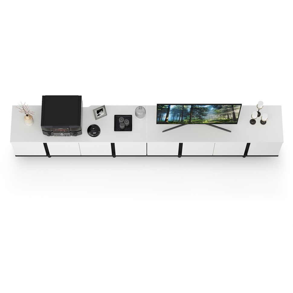 Тумба под ТВ Квадро 13.276 + 13.276, цвет белый шагрень(ЛДСП 16 мм. и 22 мм.)/чёрный(ЛДСП 22 мм.), ШхГхВ 272х40х50 см.