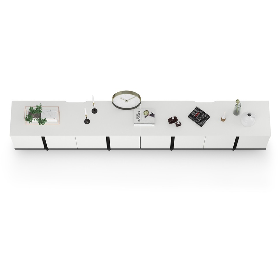 Тумба под ТВ Квадро 13.276 + 13.276, цвет белый шагрень(ЛДСП 16 мм. и 22 мм.)/чёрный(ЛДСП 22 мм.), ШхГхВ 272х40х50 см.