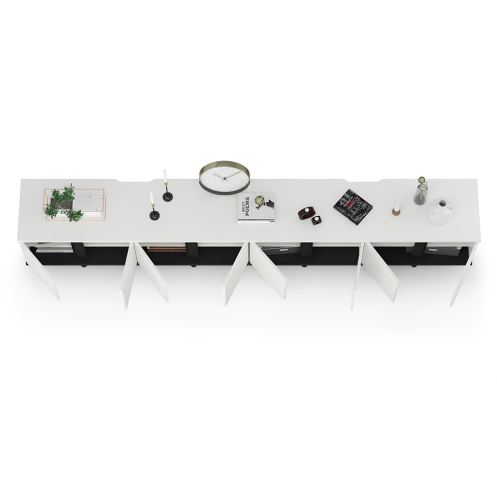 Тумба под ТВ Квадро 13.276 + 13.276, цвет белый шагрень(ЛДСП 16 мм. и 22 мм.)/чёрный(ЛДСП 22 мм.), ШхГхВ 272х40х50 см.