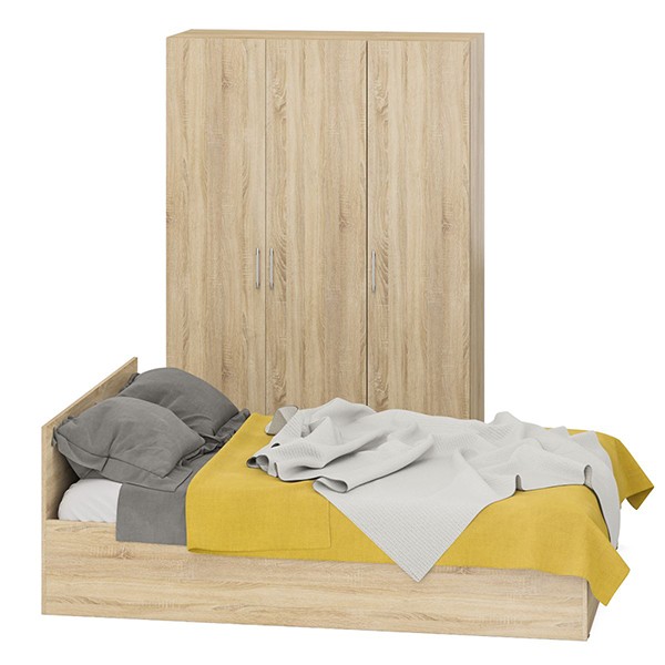Спальня Стандарт 1-1400, цвет дуб сонома, ШхГхВ 143,5х203,5х70 + 135х52х200 см., сп.м. 1400х2000 мм., без матраса, основание есть