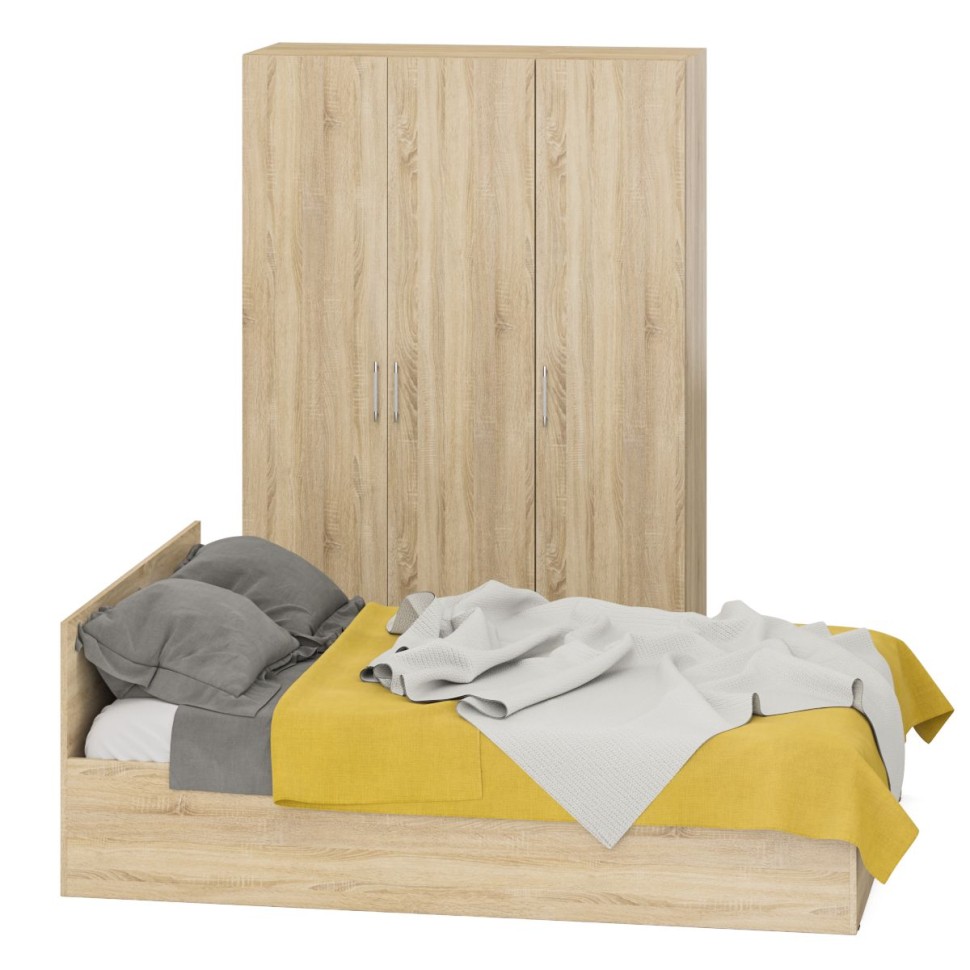 Спальня Стандарт 1-1400, цвет дуб сонома, ШхГхВ 143,5х203,5х70 + 135х52х200 см., сп.м. 1400х2000 мм., без матраса, основание есть