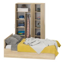 Спальня Стандарт 1-1400, цвет дуб сонома, ШхГхВ 143,5х203,5х70 + 135х52х200 см., сп.м. 1400х2000 мм., без матраса, основание есть