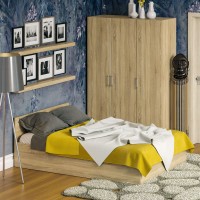 Спальня Стандарт 1-1400, цвет дуб сонома, ШхГхВ 143,5х203,5х70 + 135х52х200 см., сп.м. 1400х2000 мм., без матраса, основание есть