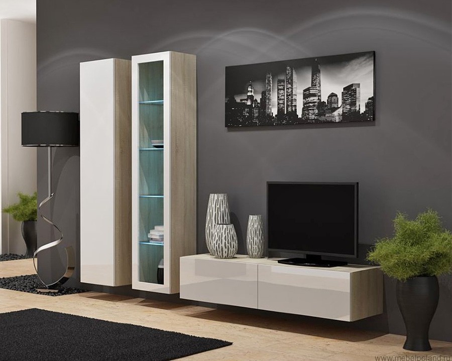 Гостиная Виго 10 МДФ Белый DM635-6 / Дуб Сонома 3025