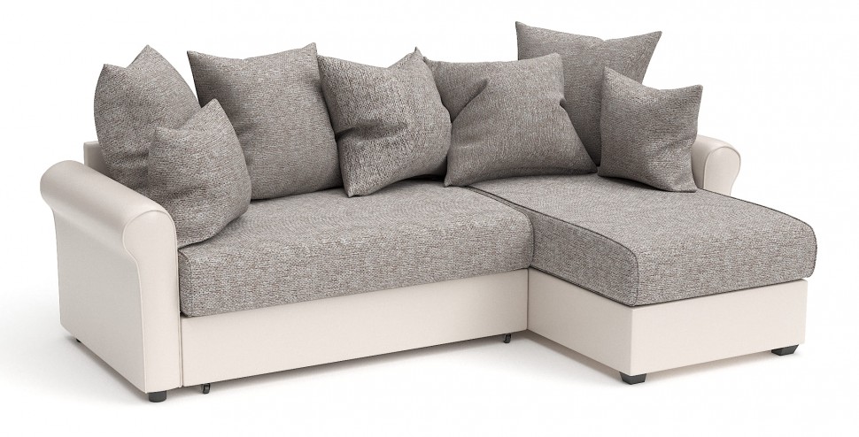 Диван угловой Рейн дельфин серая рогожка+белая экокожа