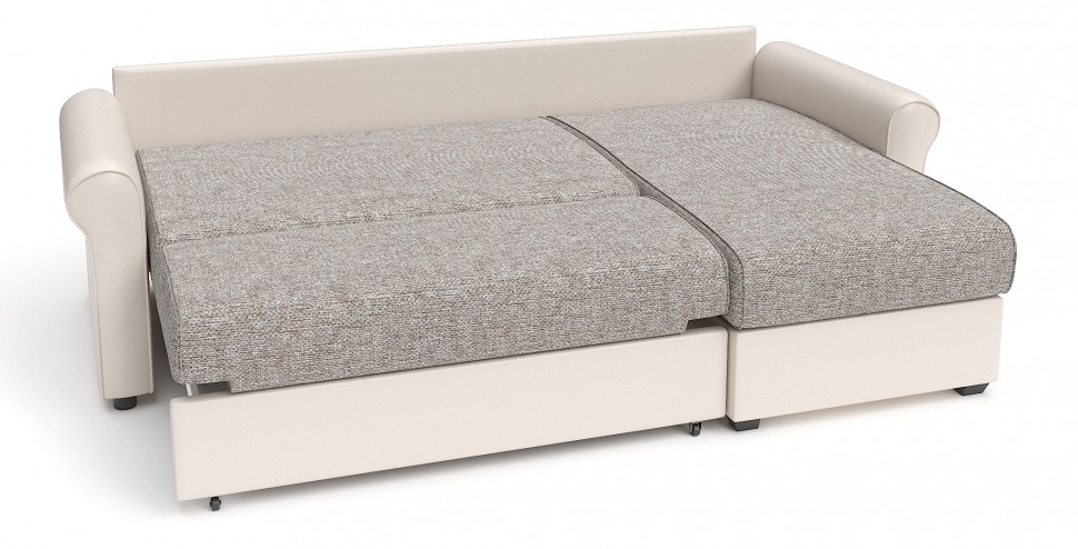 Диван угловой Рейн дельфин серая рогожка+белая экокожа