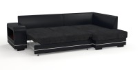 Диван угловой Дубай Люкс экокожа черный + велюр черный + город