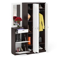 Прихожая П-6 Компоновка № 49, цвет венге/фасады МДФ белое дерево фрезеровка прованс, ШхГхВ 140х50х210 см., универсальная сборка