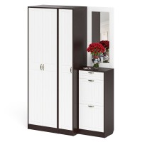 Прихожая П-6 Компоновка № 49, цвет венге/фасады МДФ белое дерево фрезеровка прованс, ШхГхВ 140х50х210 см., универсальная сборка