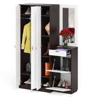 Прихожая П-6 Компоновка № 49, цвет венге/фасады МДФ белое дерево фрезеровка прованс, ШхГхВ 140х50х210 см., универсальная сборка