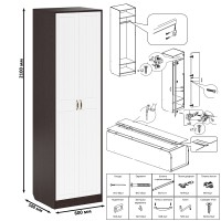 Прихожая П-6 Компоновка № 49, цвет венге/фасады МДФ белое дерево фрезеровка прованс, ШхГхВ 140х50х210 см., универсальная сборка