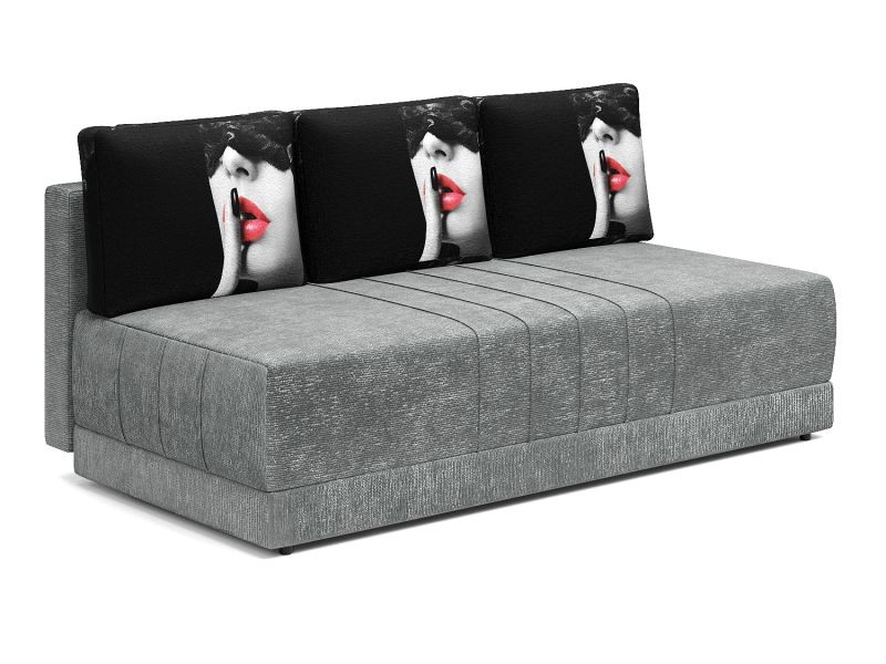 Диван прямой Страйк еврокнижка серый велюр + черные подушки