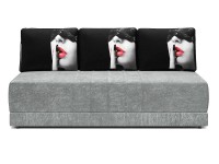 Диван прямой Страйк еврокнижка серый велюр + черные подушки
