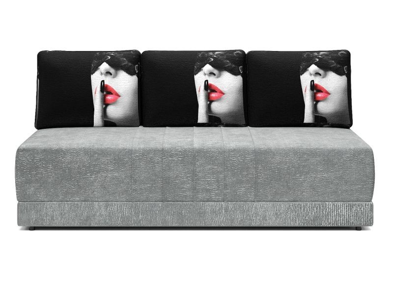 Диван прямой Страйк еврокнижка серый велюр + черные подушки