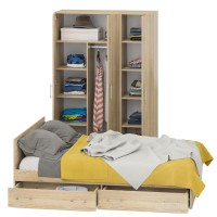 Спальня Стандарт 1-1400Я, цвет дуб сонома, ШхГхВ 143,5х203,5х70 + 135х52х200 см., сп.м. 1400х2000 мм., без матраса, основание есть